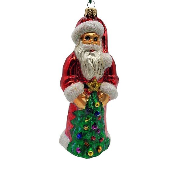 Vintage Christopher Radko Ruby Santa 7" Glass Christmas Ornament Tree Glitter - Picture 1 of 11